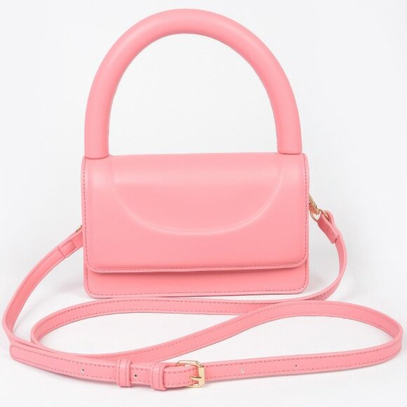 Metallic Faux Leather Top Handle Clutch